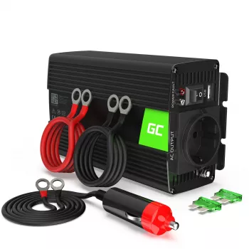 Automašīnas sprieguma pārveidotājs zaļa Cell INV16 500 W, DC 12 V uz AC 230 V, 50 Hz, USB ports, aktīvā dzesēšana, melns