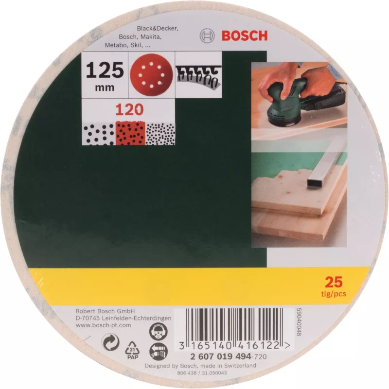 Slīpēšanas piederumu komplekts Bosch 2 607 019 494 — iepakojumā 25 slīpēšanas loksnes/piederumi