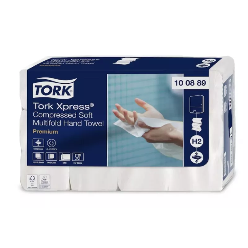 Roku dvieļu loksnes Tork Xpress Soft Multifold H2, 2 l, 225 loksnes, 22,2x24 cm, Z, 12 gab.