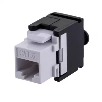 Keystone ligzda A-LAN MKB-U6-1 — RJ45 U/UTP Cat6, 22/26 AWG, melns/balts ABS korpuss