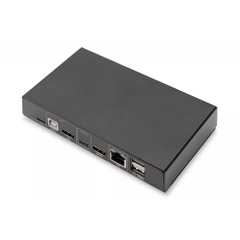 DIGITUS DS-12901 - KVM-/Audio-/USB slēdzis - 4K 30 Hz, USB-C/USB/HDMI ieeja, HDMI izeja, tīkls