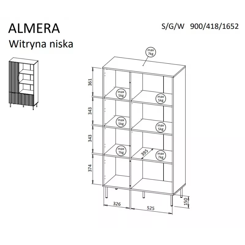 Grāmatplaukts Cama Meble ALMERA Cama 4, valrieksts/kašmira krāsa, 90×42×165 cm