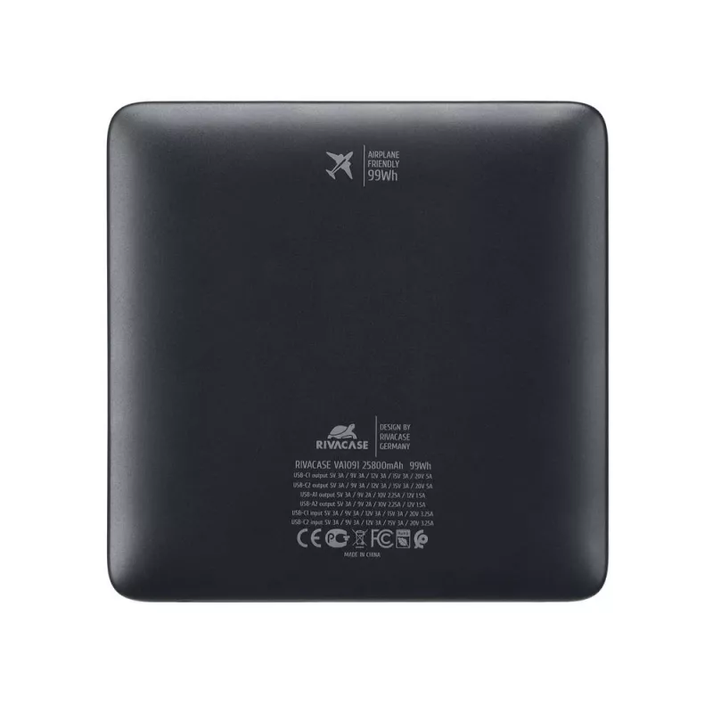 Ārējais akumulators Rivacase VA1091 — 25800 mAh, kopējā izejas jauda 100 W, USB pieslēgvietas