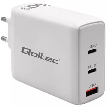 Lādētājs QOLTEC 100W GaN USB-C Dual PD 5–20V 1.5–5A, 2×USB-C