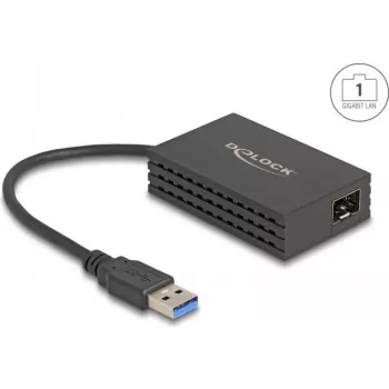 Tīkla adapteris DELOCK 66463 — USB–šķiedras interfeiss, 1000 Mbit/s, melns