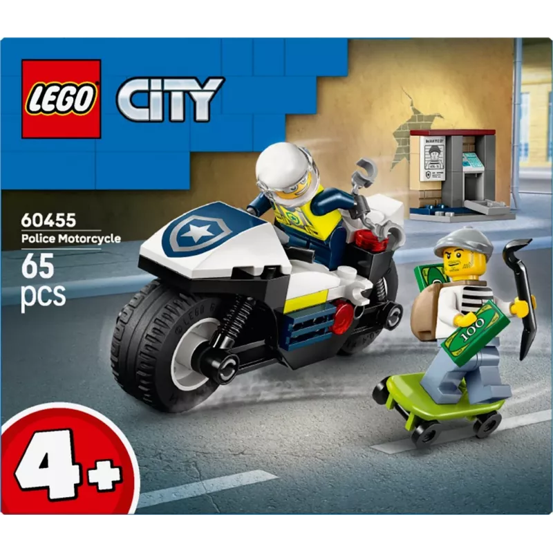 LEGO City Policijas motocikla pakaļdzīšanās komplekts 60455 — 65 detaļas, 2 minifigūras, vecumam 4+