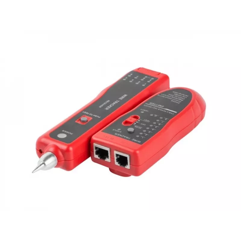 LANBERG tīkla kabeļu testeris NT-0501 — RJ-11/RJ-12/RJ-45 atbalsts, maksimālais garums 250 m, iebūvēta baterija, LED indikatori, melns