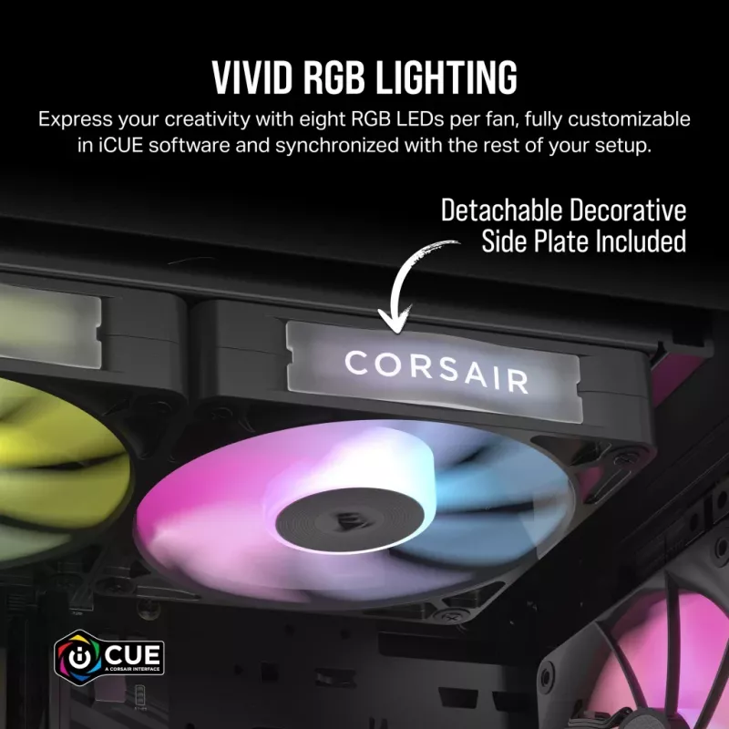Corsair iCUE LINK RX140 RGB ventilators, 14 cm, melns, 300-1700 RPM