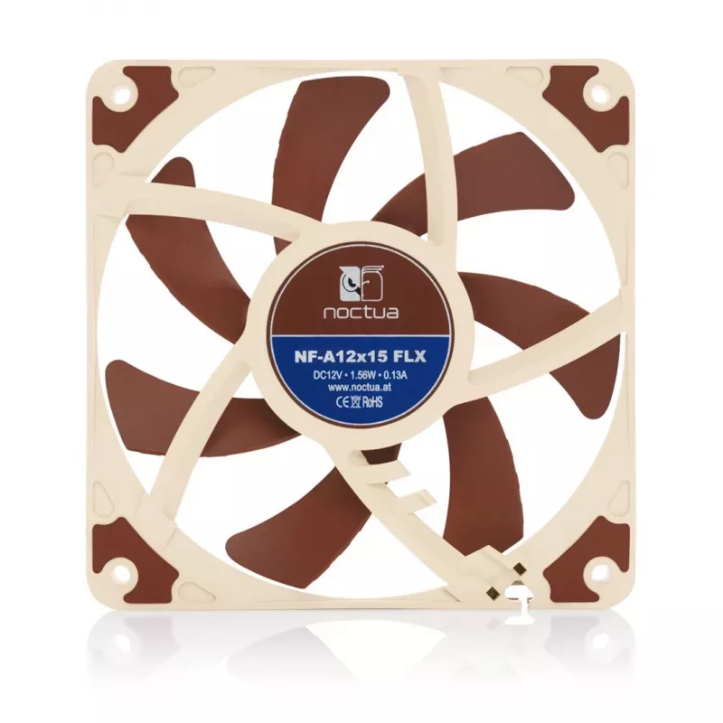 Ventilators Noctua NF-A12x15 FLX — 120 mm plāns 15 mm datora korpusa ventilators, 12 V, 1850 apgr./min, 94.2 m³/h, 23.9 dB, 3 kontaktu