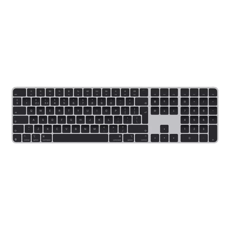 APPLE Magic Keyboard ar Touch ID un ciparu tastatūru Mac modeļiem ar Apple silīciju — britu angļu izkārtojums — melni taustiņi