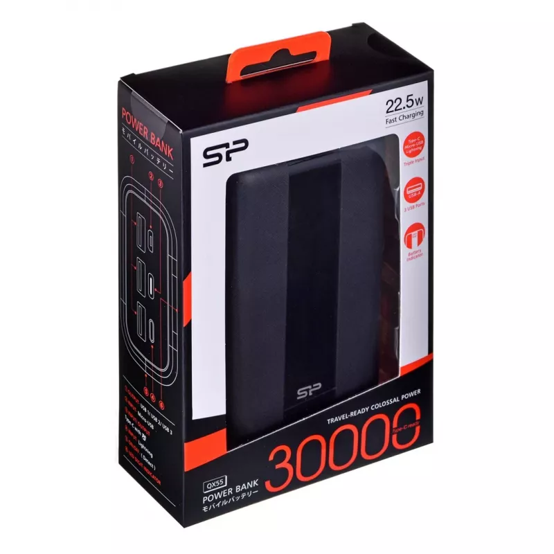 Silicon Power QX55 Powerbank Litija polimēra (LiPo) 30000 mAh Melns