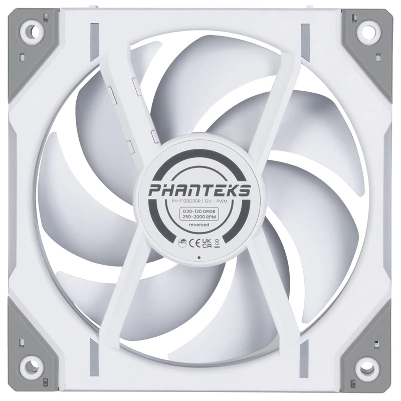 Ventilators Phanteks D30-120 12 cm balts 250-2000 RPM ar šķidruma dinamisko gultni