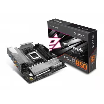 Mātesplate Sapphire NITRO+ B850M WIFI — AMD B850, ligzda AM5, micro ATX, DDR5, 4x DIMM, Wi‑Fi 6, 2.5Gb LAN, 2x M.2