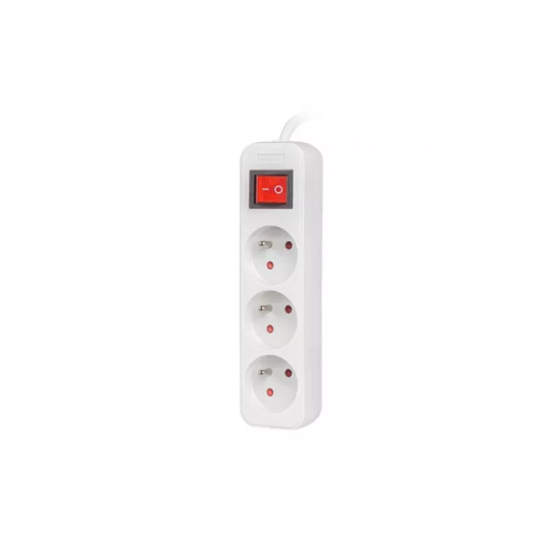 Barošanas pagarinātājs LANBERG PS1-03E-0300-W — 3 m vads, 3 E tipa maiņstrāvas rozetes, balta, iekštelpām