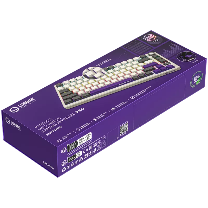 LORGAR KBP7075W, bezvadu 75% mehāniskā spēļu tastatūra Pro, bēša, EN izkārtojums
