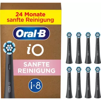 Oral-B rezerves birstīšu galviņas iO Gentle Clean 8 gab. komplektā, melnas — jutīgām vietām un smaganu kopšanai