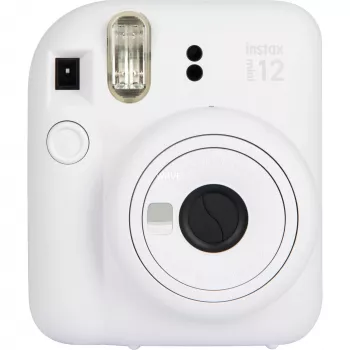 Fujifilm Instax Mini 12 tūlītējās drukas kamera, balta — 86×54 mm izdrukas, 60 mm fokusa attālums, AA baterija