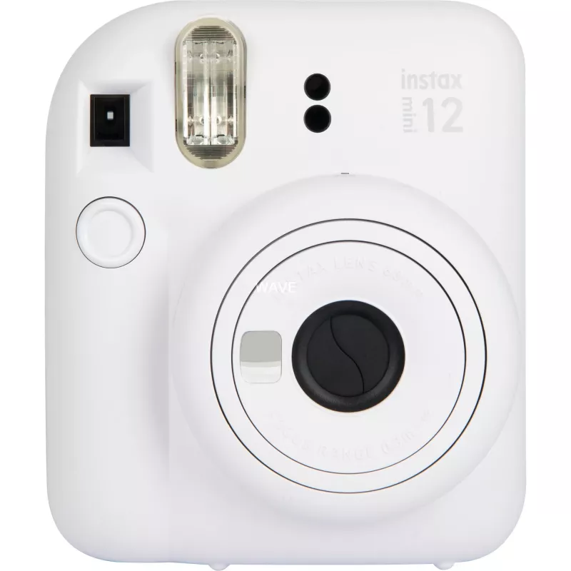 Fujifilm Instax Mini 12 tūlītējās drukas kamera, balta — 86×54 mm izdrukas, 60 mm fokusa attālums, AA baterija