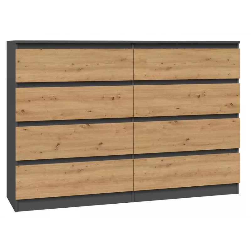 Kumode top e shop M8 140 ANT/ART — 8 atvilktnēm, Antracīta/Ozola, 1380×400×970 mm, Skaidu plātne