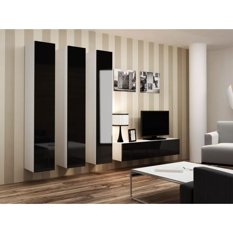 Cama viesistabas mēbeļu komplekts VIGO 14 balts/melns glancēts
