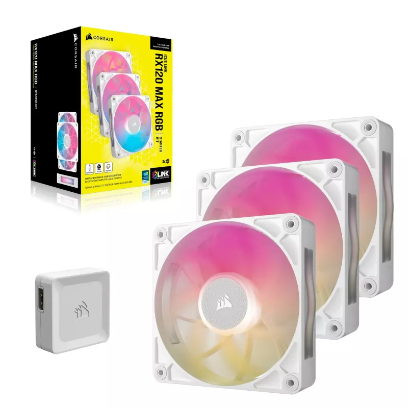Ventilators Corsair iCUE LINK RX120 MAX RGB 12 cm Balts 3 gab. 400-2000 RPM