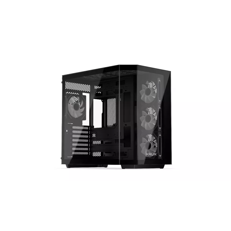 Datora torņa korpuss KRUX Empero KRXD010, ATX, melns — atbalsta GPU līdz 420 mm, CPU dzesētājus līdz 155 mm, 2x 3,5 collu + 3x 2,5 collu nodalījumi