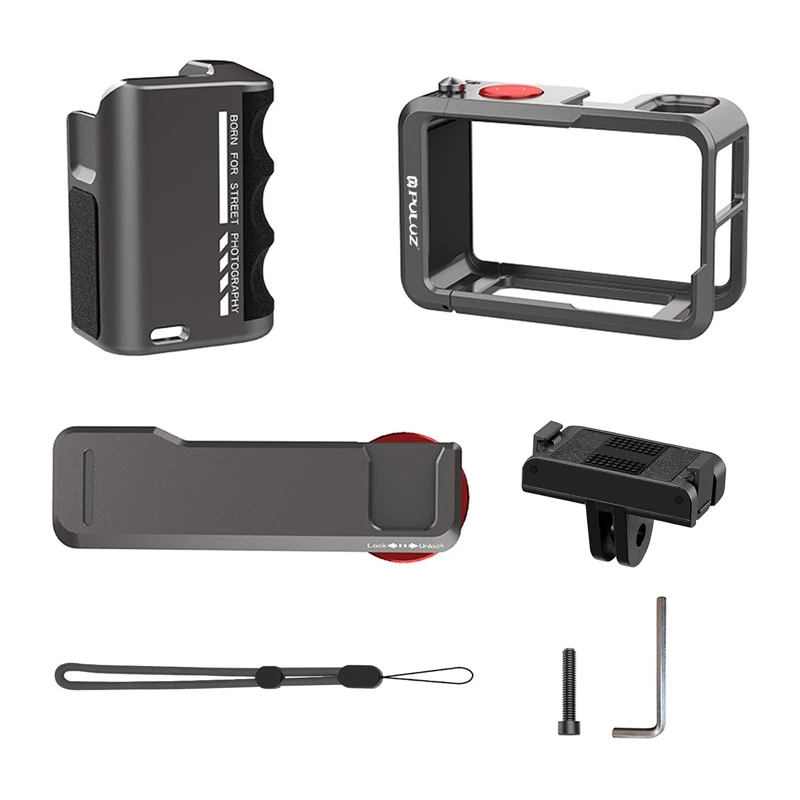 Metāla aizsargmaciņš ar Puluz rokturi DJI Osmo Action 5 Pro / Action 4 / Action 3