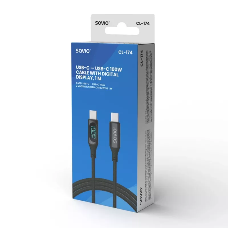Savio USB-C — USB-C kabelis CL-174 1 m melns USB 3.2 Gen 1