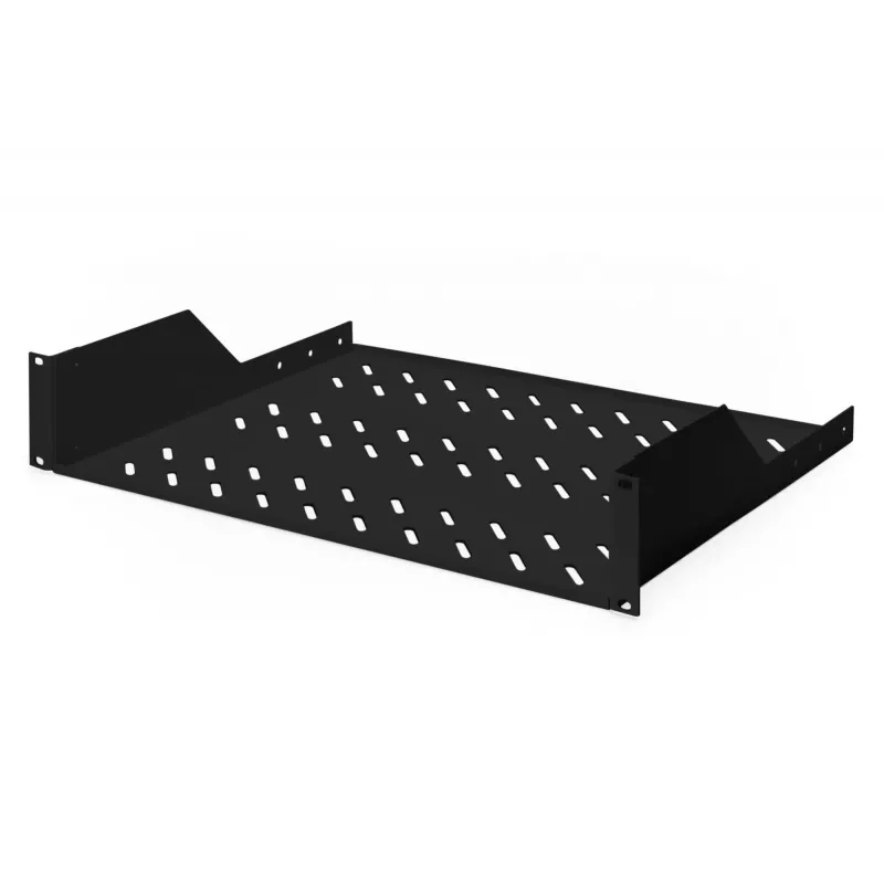 Digitus | 2U fiksēts plaukts statīviem | DN-19 TRAY-2-SW | Melns | Piemērots komponentu uzglabāšanai, kas nav 483 mm (19”) saderīgi. Plāns dizains, kas aizņem 2 augstuma vienību vietu. Viegli un ātri uzstādāms vai noņemams. Izmēri 88x482x349 mm, līdz 25 k