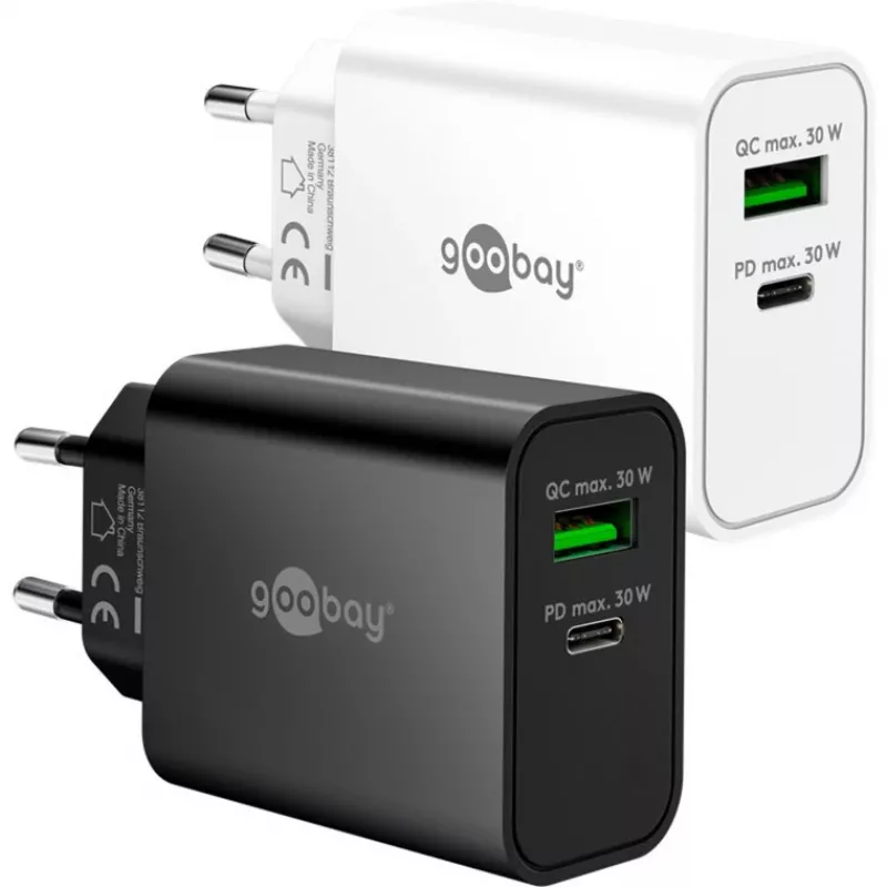 Goobay USB-C PD GaN Dual Fast Charger 30 W melns (75335)