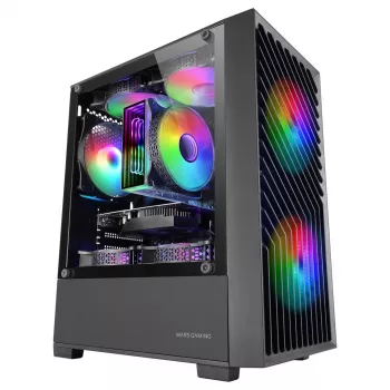 PC Case TACENS Mars Gaming MC-VORTEX Mini Tower Mini-ITX/Micro-ATX Temperēts stikls Melns, 3x120mm, 27.3 cm GPU, 162 mm CPU dzesētājs