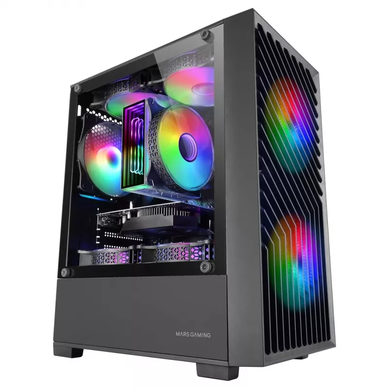 PC Case TACENS Mars Gaming MC-VORTEX Mini Tower Mini-ITX/Micro-ATX Temperēts stikls Melns, 3x120mm, 27.3 cm GPU, 162 mm CPU dzesētājs