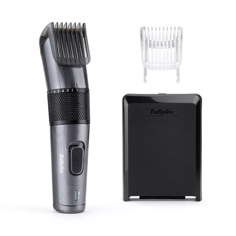 Matu trimmeris BABYLISS E976E — bezvadu, uzlādējams, 26 garuma soļi, 0,5 mm–25 mm, 40 mm asmens, titāna/nerūsējošā tērauda asmeņi, 60 min darbības laiks