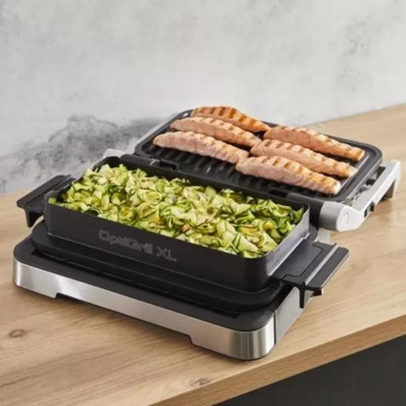 Elektriskais kontaktgrils Tefal OptiGrill+ XL no nerūsējošā tērauda — liela ietilpība, automātiskas gatavošanas programmas