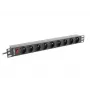Strāvas sadales iekārta LANBERG PDU-09E-0300-BK — 9x E tipa rozetes, 16 A, 220–250 V, 3 m kabelis, 1U statīvs, 19 collas