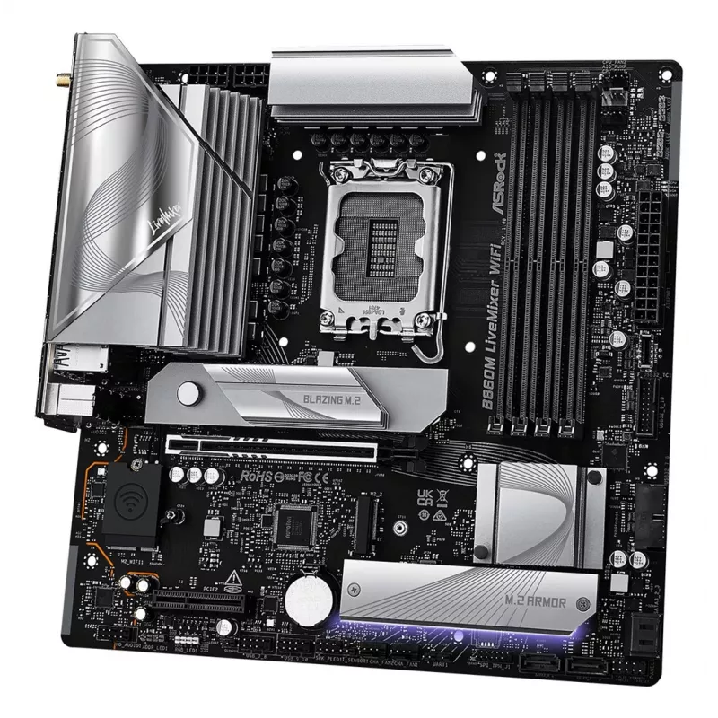 Mātesplate ASRock B860M LiveMixer WiFi — Intel B860, LGA 1851, micro ATX, DDR5, 4x DIMM, Wi‑Fi 6E, 2.5Gb LAN