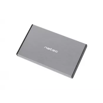 Ārējais HDD/SSD korpuss NATEC Rhino GO — 2,5 collu SATA, 9,5 mm, USB 3.0, alumīnijs, pelēks, līdz 4 TB