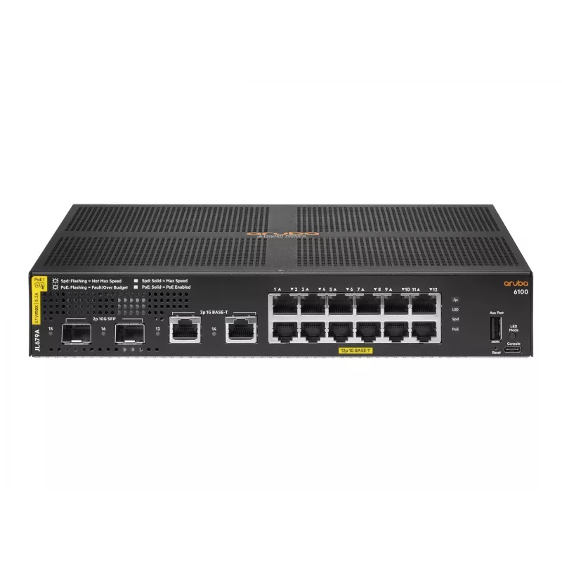 HPE Aruba Networking 6100 12G Class4 PoE 2G/2SFP+ 139W pārvaldīts L3 Gigabit Ethernet (10/100/1000) Power over Ethernet (PoE) 1U melns