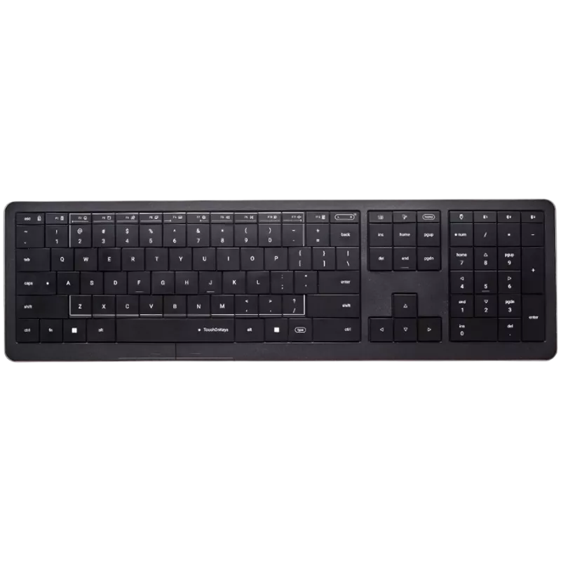 Bezvadu tastatūra CLEVETURA CLVX 1 Touch-On-Keys AI, ANSI US Windows izkārtojums, šķērveida slēdži, alumīnija korpuss, interaktīva RGB apgaismojums