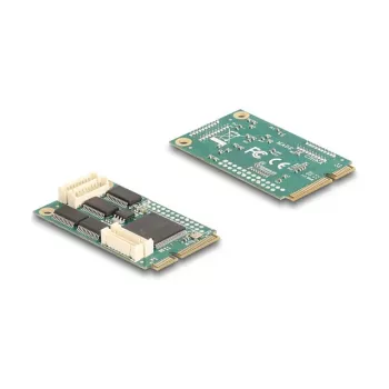 Iekšējā RS-232 saskarnes karte DELOCK 95278 — Mini PCI Express resursdators, 4× RS-232 izejas, FIFO 256 B, 30×51×10 mm