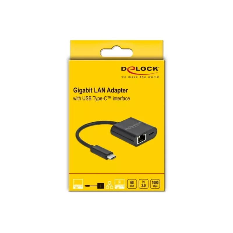 USB Type-C adapteris DeLOCK 66644 Gigabit LAN ar strāvas padevi