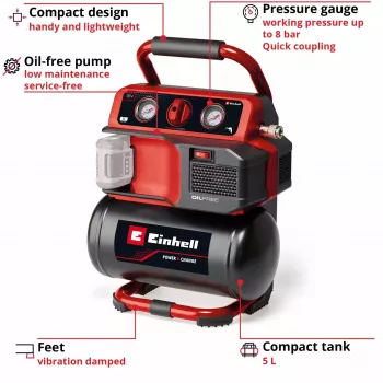 Power X-Change bezvada kompresors TE-AC 18/75 Li OF-Solo, 18 V (melns/sarkans, bez akumulatora un lādētāja)