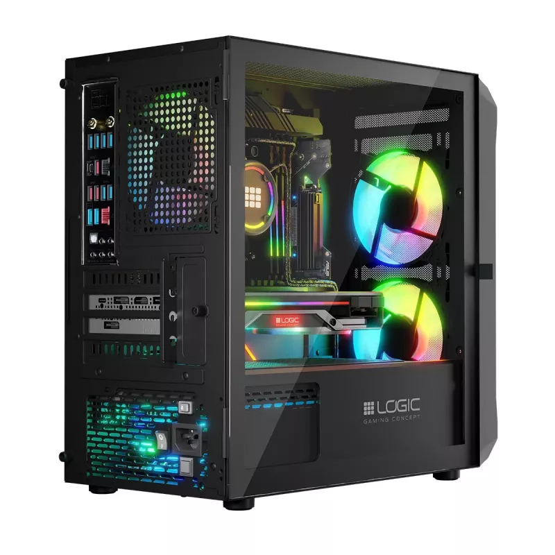 Computer Case Logic Concept Portos Mini ARGB Micro ATX Melns