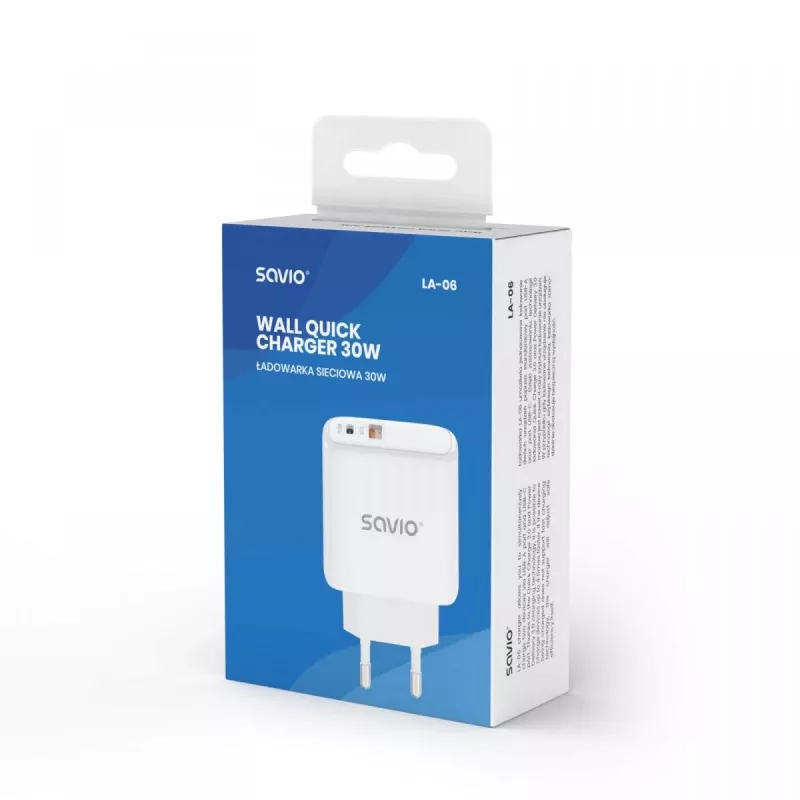 SAVIO LA-06 USB Type A & Type C Quick Charge Power Delivery 3.0 iekštelpu lādētājs
