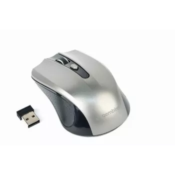 Bezvadu pele GEMBIRD MUSW-4B-04-BG — labās rokas, optiskā 1600 DPI, 4 pogas, RF bezvadu, melna/pelēka