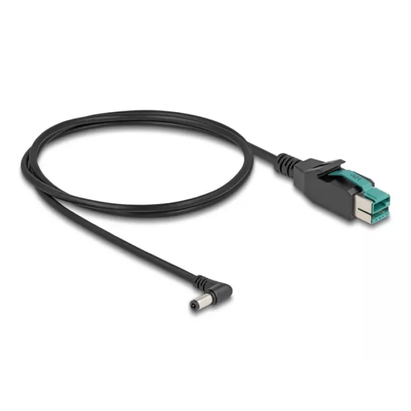 DeLOCK PoweredUSB kabelis, vīr. 12 V uz DC 5,5 x 2,5 mm, vīr., leņķveida, 1 m