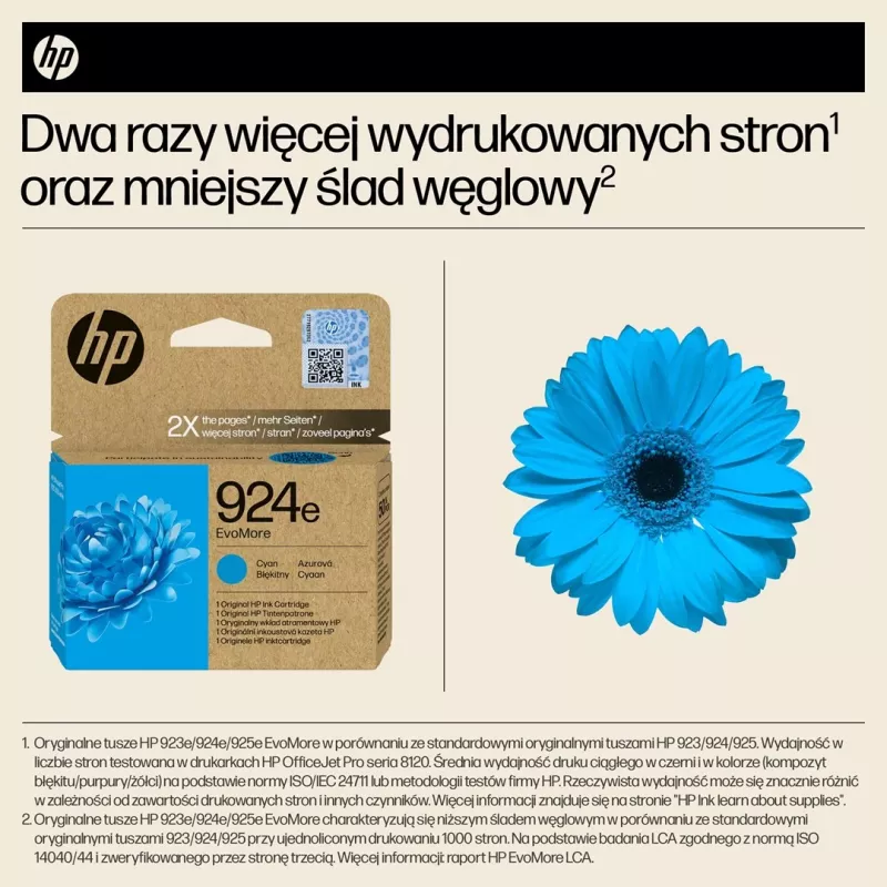 HP 924e EvoMore Cyan oriģinālā tintes kasetne, augstas (XL) ietilpības, ciāna, 1 gab., 800 lapas, viena iepakojumā