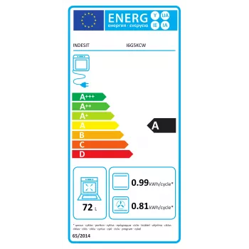 INDESIT plīts | I6G5KCW | Plīts virsmas tips Gāze | Cepeškrāsns tips Elektriska | Balta | Platums 60 cm | Grilēšana | Dziļums 60 cm | 72 L