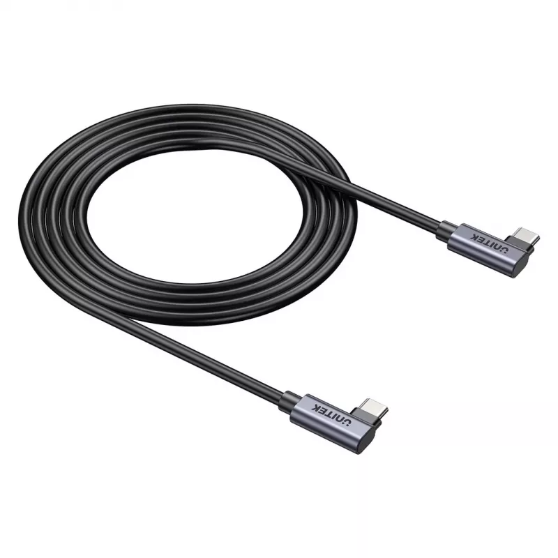 USB‑C kabelis Unitek C14147ABK01 90°–90° PD 100W 0,5 m, leņķveida pret leņķveida, melns