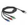 DeLOCK USB lādēšanas kabelis 3-in-1 Type-A uz Lightning, Micro USB, USB Type-C 30 cm